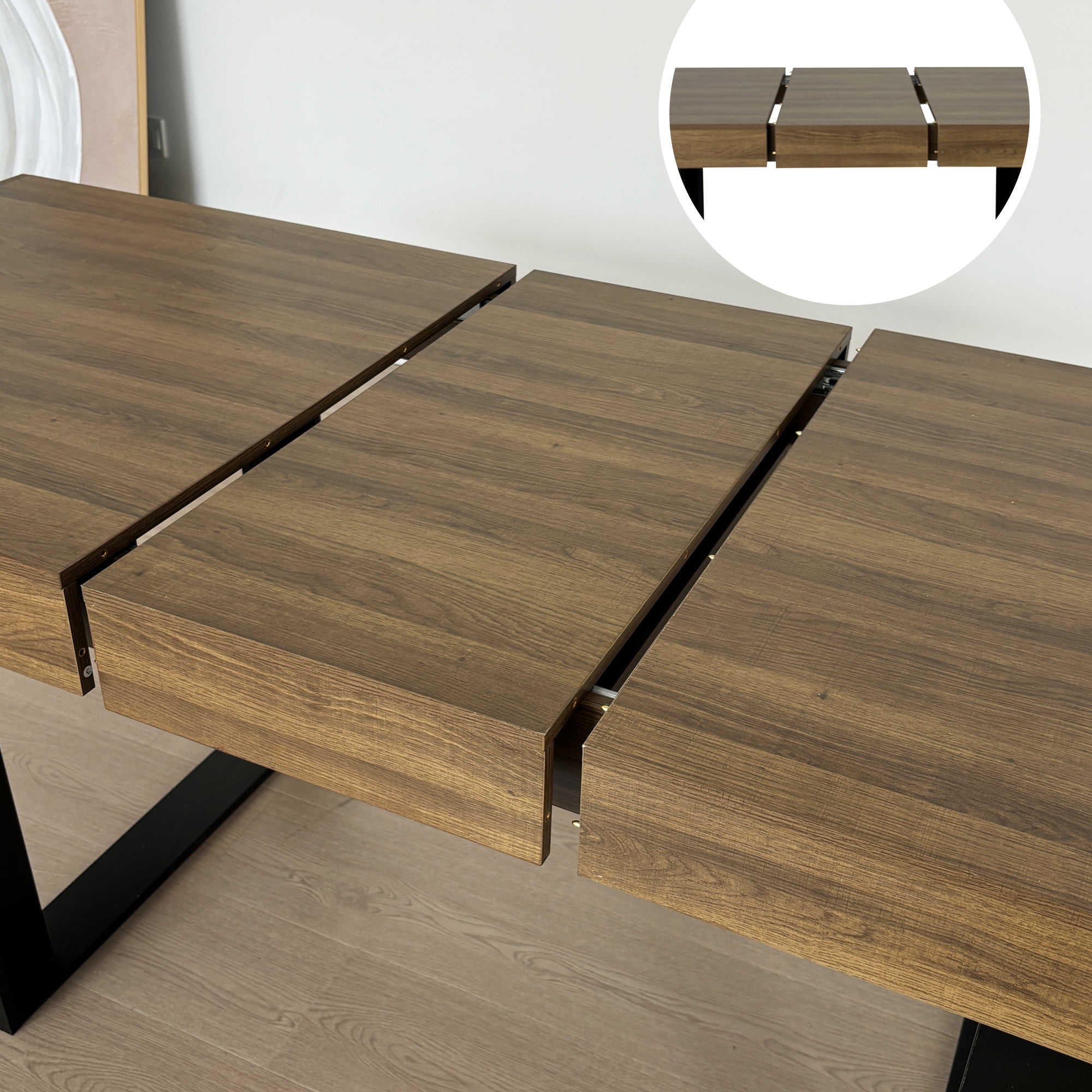 Aukfa Extendable Dining Room Table for 6-10, Farmhouse Large Rectangular Kitchen Table,White Oak