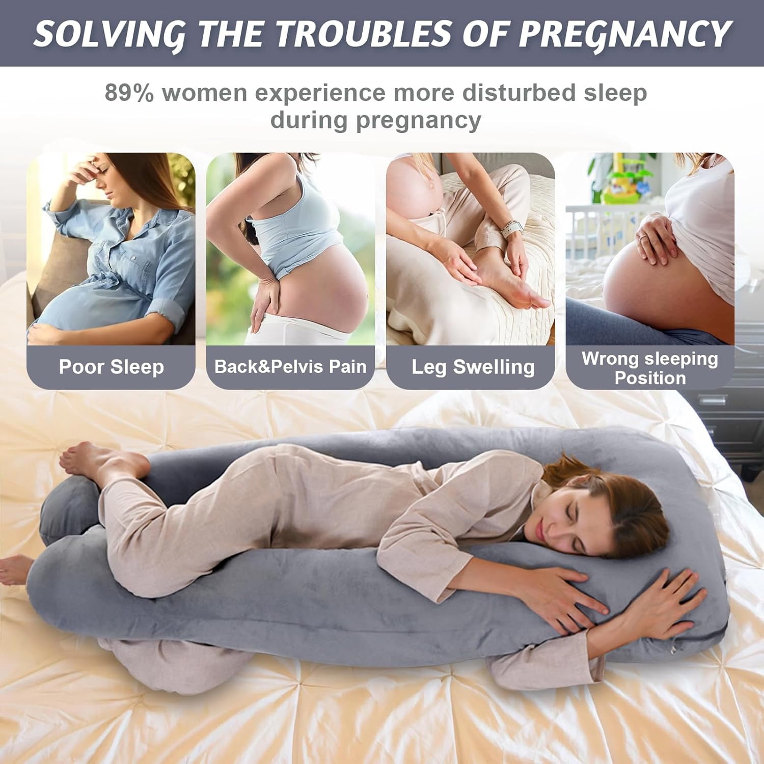TANGKA Pregnancy Pillows,U Shaped Cooling Full Body Pillow with Removable Cover, 57 Inch Body Pillow for Pregnant Women,XL