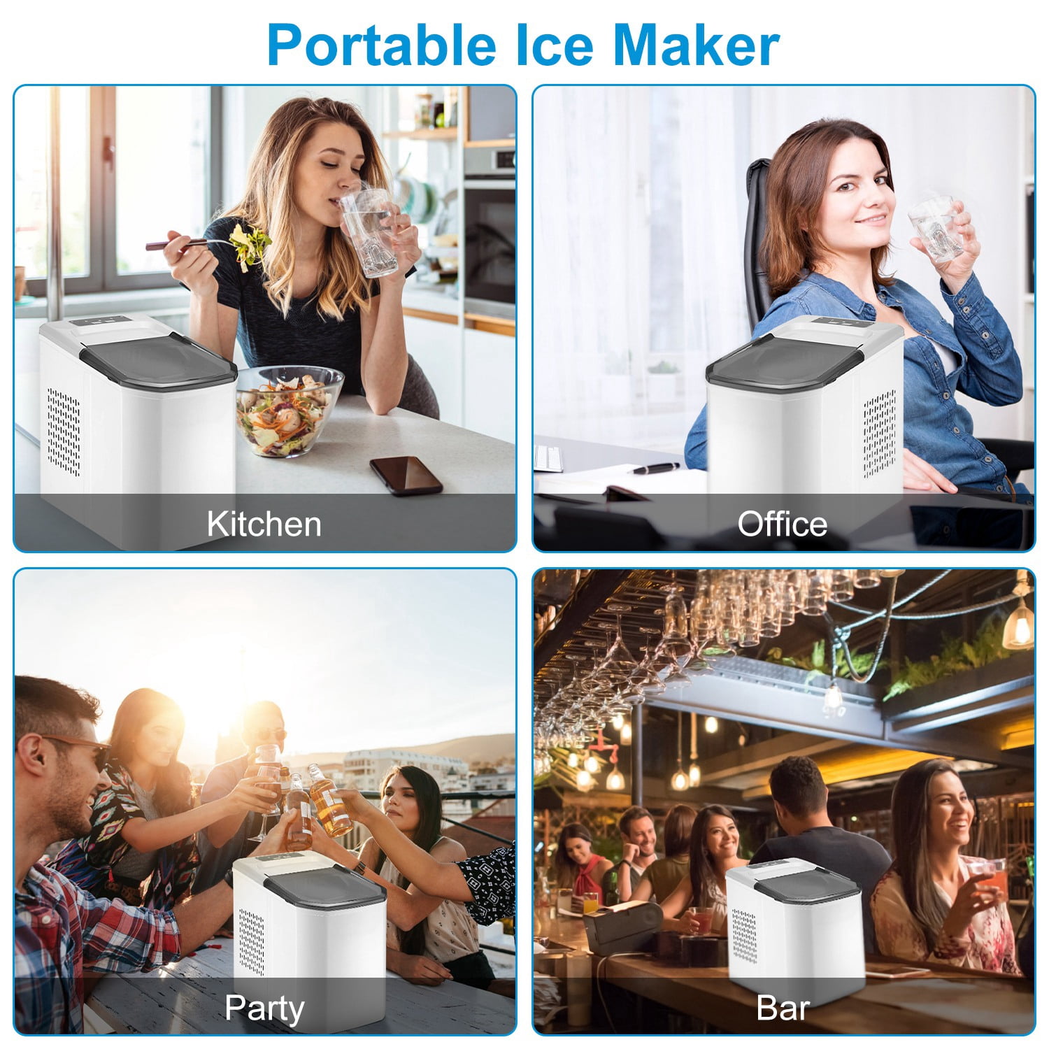 Moclever Electric Ice Maker Machine, Countertop Ice Maker Self-Cleaning Max 33LBS/24Hrs with Ice Scoop Basket for Home Office Party, White