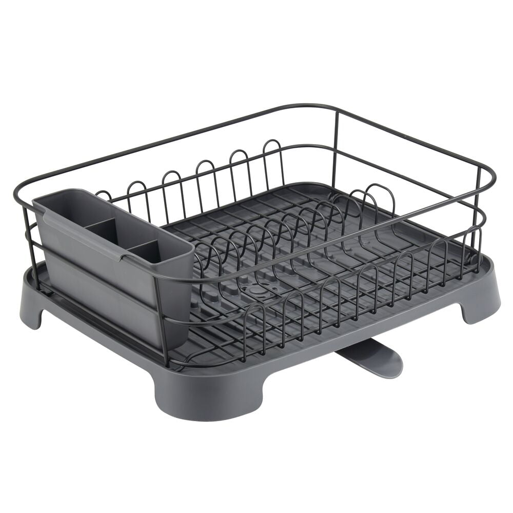 mDesign Large Kitchen Counter Dish Drying Rack with Swivel Spout
