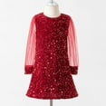 thumbnail image 6 of Mepaouo Girls Dress Red Blue Sequin Sheer Mesh Long Sleeve Party Elegant Kids Ball Gown 1-6 Years, 6 of 9
