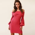 thumbnail image 2 of Off Shoulder Bishop Sleeve Bodycon Ribbed Knit Sweater Dress, 2 of 3
