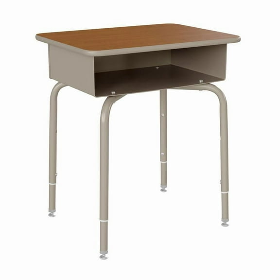 Student Desk with Open Front Metal Storage Book Box with Walnut Laminate Top - Classroom Desk