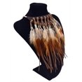 thumbnail image 4 of Collares de plumas preciosas exageradas con diseño indio y cadena de plumas de cuero estilo étnico turco para mujer, joyería llamativa, marrón, 4 of 5