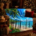 thumbnail image 3 of Tropical Beach Palm Tree, Peaceful Mountain Lake Scene, Warm Flannel Blanket for Cabin and Lodge with Detailed Artwork, Outdoor Lovers Camping Gift, Rustic Home Decor, 3 of 9