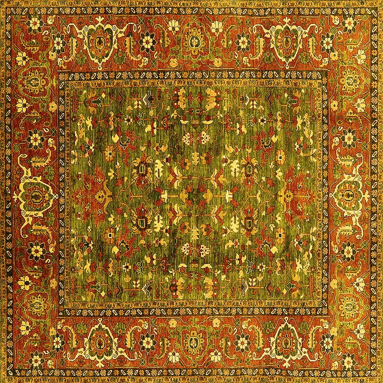 Ahgly Company Indoor Round Oriental Yellow Industrial Area Rugs, 6