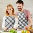thumbnail image 3 of Black White Plaid Checkered Pattern Apron-Garden Aprons for Women with Pockets-Cotton Linen Waterproof Kitchen Cooking Gardening Aprons Adjustable for Kitchen,Cooking,BBQ and Salon 33x27 Inch, 3 of 7