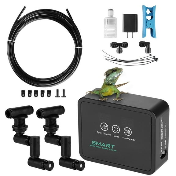 Reptile Humidifier Smart Spray System, Reptile Mister Automatic with Timer for Vivarium Tank, Terrarium Humidifier with 360°Adjustable Misting Nozzles Touch Screen for Rainforest Plants Amphibians