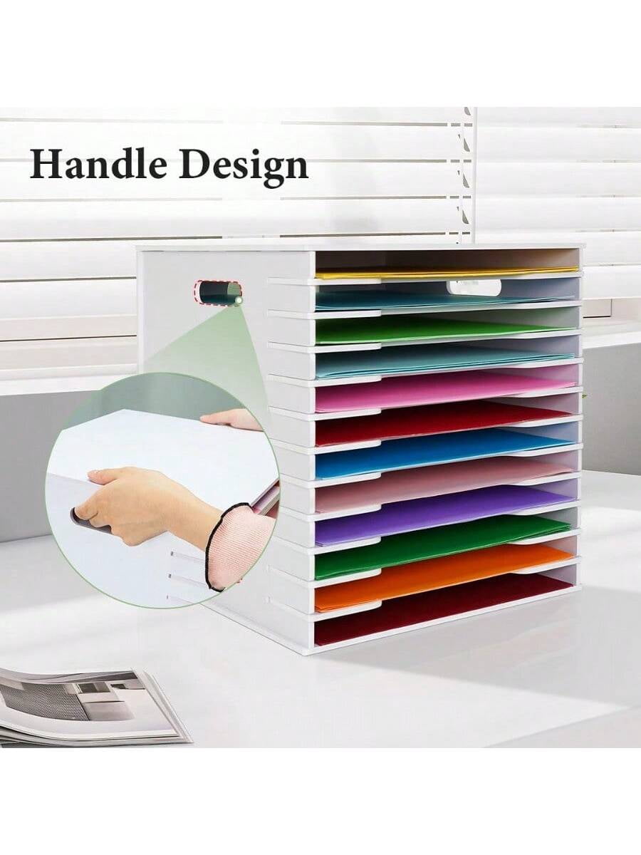SANFURNEY Scrapbook Paper Organizer For Sizes 12 X 12 12 Slots File Sorter Storage Document Holder Desktop Scrapbook Paper Organizer Rack For Home Office School White 12 Slots - Standard Size