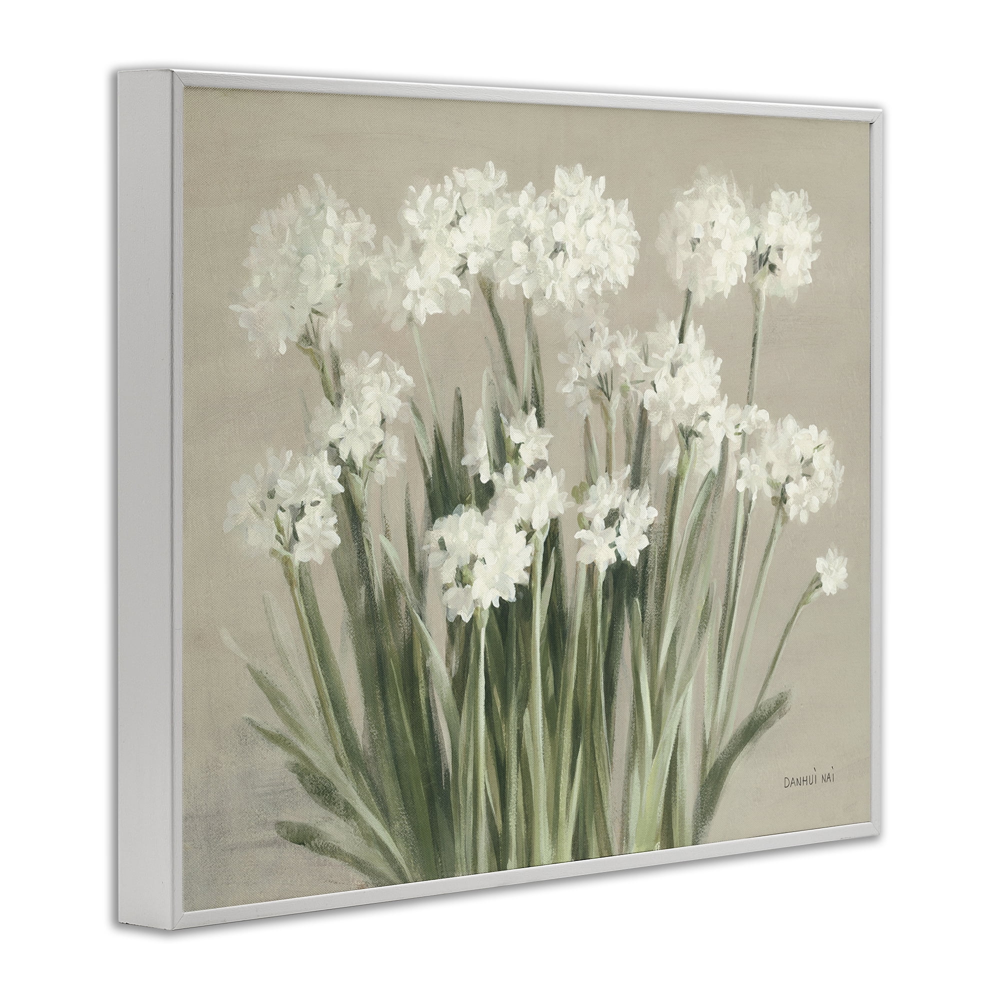 Stupell Industries Snowy Floral Paperwhites Botanical & Floral Painting White Framed Art Print Wall Art, 14 x 11