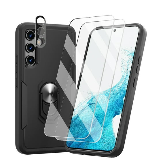 Xhy Samsung Galaxy A54 5G Case with Screen and Lens Protector Magnetic Ring Kickstand Military Grade Double Layer Drop Protection Rugged Detachable for Galaxy A54 5G Phone - Black