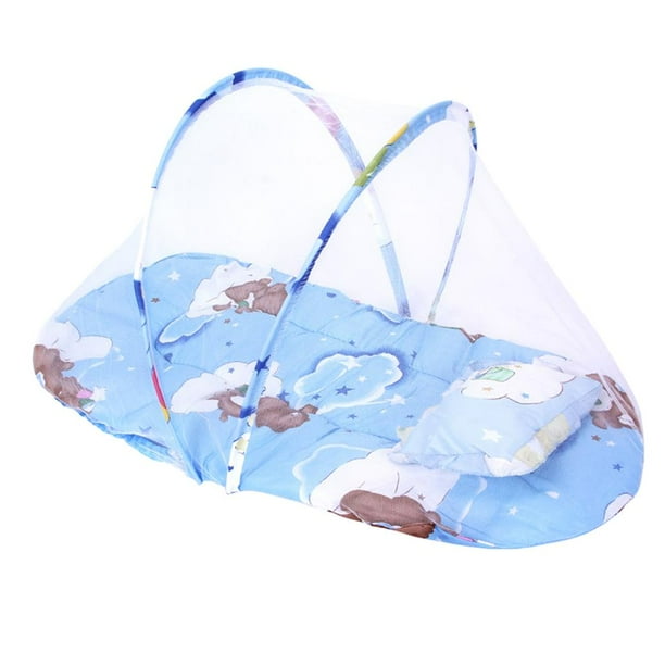 Bebé Plegable Cuna Tienda Cama Mosquitera Cojín Almohada Colchón Almohada Azul Macarena Mosquitera