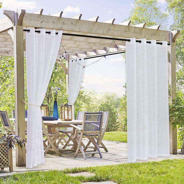 Linen Sheer Outdoor Curtains Length Panels Set Lightweight Groet Top Burlap Linen Panels for Patio Pergola Porch L with Tieback Ropes