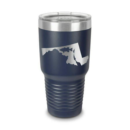 

Maryland Bass Tumbler 30 oz - Laser Engraved w/ Clear Lid - Stainless Steel - Vacuum Insulated - Double Walled - Travel Mug - state shaped largemouth fishing fish md - Navy