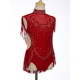 thumbnail image 4 of SiiRoh Girls Sparkly Tassel Latin Dance Leotards Gymnastics Ballet Figure Skating Bodysuit Dancewear Burgundy 6, 4 of 7