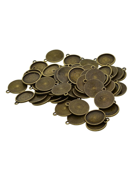 50 Pieces 16mm Round Charms Pendant Settings for Cabochons Necklace Crafts - Bronze