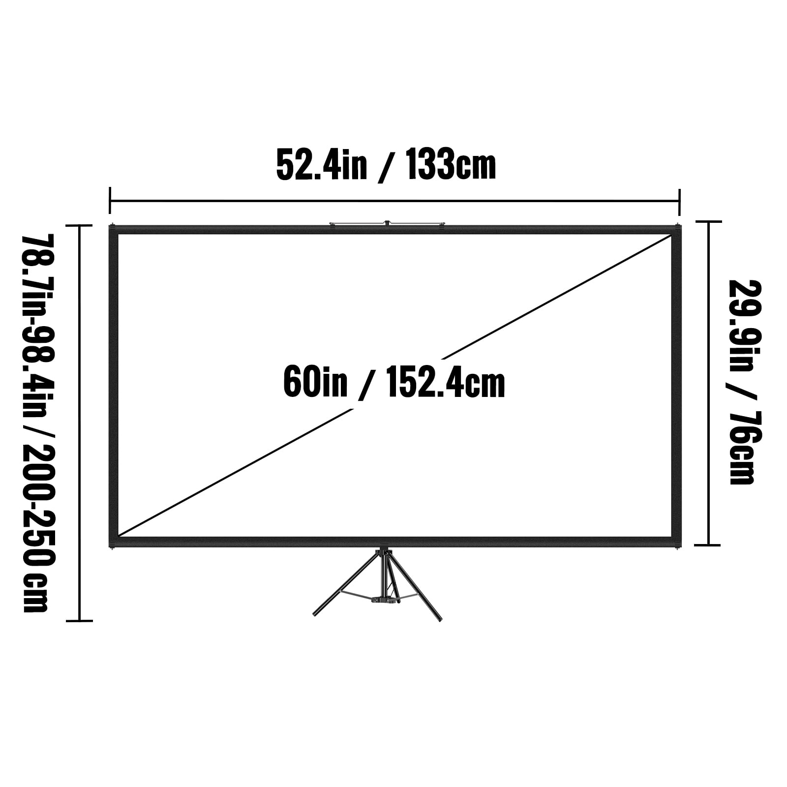KFFKFF Tripod Projector Screen with Stand 60 inch 16:9 4K HD Projection Screen Stand Wrinkle-Free Height Adjustable Portable Screen for Projector Indoor & Outdoor for Movie, Home Cinema, Gaming,