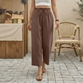 thumbnail image 2 of Capri Pants for Women High Waisted Wide Leg Casual Lounge Pant Summer Adjustable Drawstring Trousers with Pockets Brown S, 2 of 8