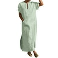 thumbnail image 4 of Men's Shirts Summer Kaftan Thobe V Neck Short Sleeve Long Gown Breathable Lightweight Robe Beach Shirts Green M, 4 of 6