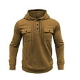 thumbnail image 4 of Wyobmus Men's Hooded Sweatshirts Fashion Solid Button Pullover Hoodies Workout Outdoor Sports Sweatshirt With Multi Pockets Coffee, 4 of 7