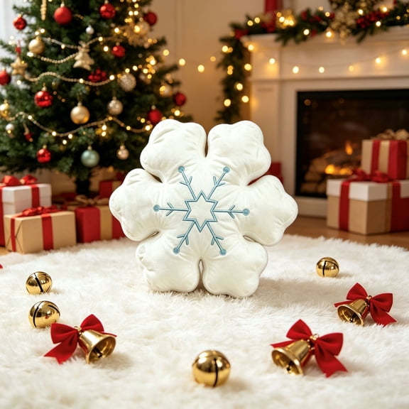 Christmas Decorations Indoor Outdoor, Snowflake Shaped Throw Pillow with Fine Embroidered Detail, Cozy Accent for Sofa Chair Bedroom