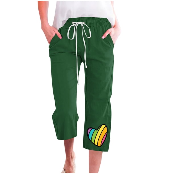 Pantalones de Mujer Casual Cintura Elástica con Impresión de Pascua, Sueltos Pantalones de Pierna Ancha Recta para Toda la Temporada