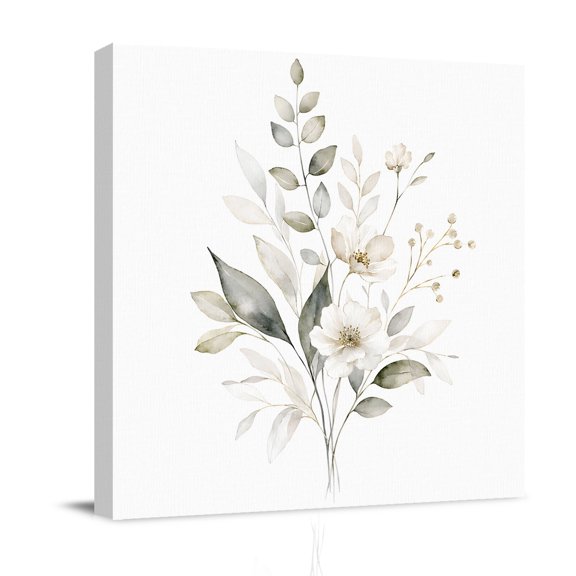 Canvas Wall Art, Farmhouse Leaves Framed Canvas Prints for Living Room Bathroom, Vintage Rustic Flowers Blossom Gallery Wrapped Wall Decor for Home Office, Gifts, 12"x12" Ship Next Day