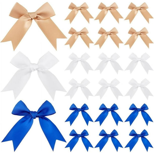 60 mini lazos de cinta de raso, 3 colores, preatados, para bolsas de dulces, caramelos y manzanas.