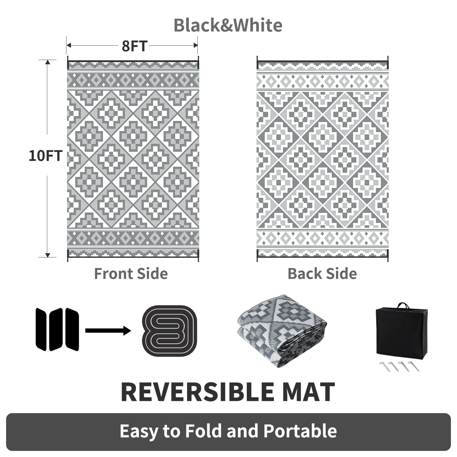 SIXHOME Outdoor Rug 9'x12' Waterproof Reversible Patio Rug Modern Lightweight Plastic Straw Indoor Outdoor Rug for RV Camping Deck Balcony Porch Boho Patio Decor Outdoor Carpet Light Gray