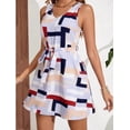 thumbnail image 3 of Women's Geometric Print Sleeveless Mini Dress with Belt for Summer Events Elegant Silhouette Easy Care Fabric 60%, 3 of 11