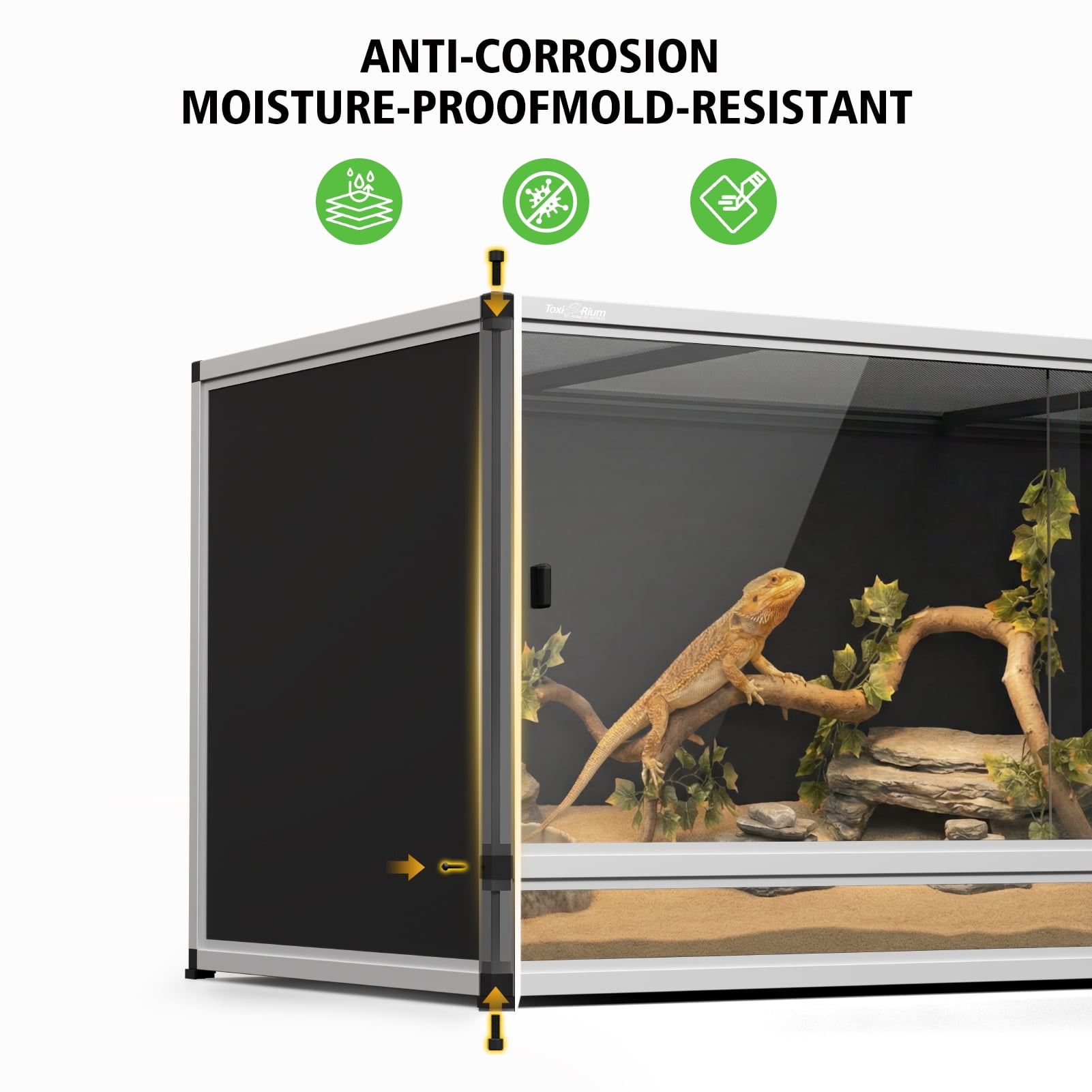 Toxirium 48x24x24 inch 120 gallon Stackable PVC Reptile Enclosure, Large Lizard Tank for Bearded Dragon, Lizard, Snake with Front Sliding Doors and Lock, Easy-Clean Terrarium