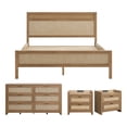 thumbnail image 3 of SICOTAS 4-Piece Rattan Bedroom Furniture Set-Solid Wood Queen Size Bed Frame, 56.85" Wide 6 Drawer Dresser, 2 Drawer Nightstand Set of 2 with Charging Station, Natural Oak, 3 of 14