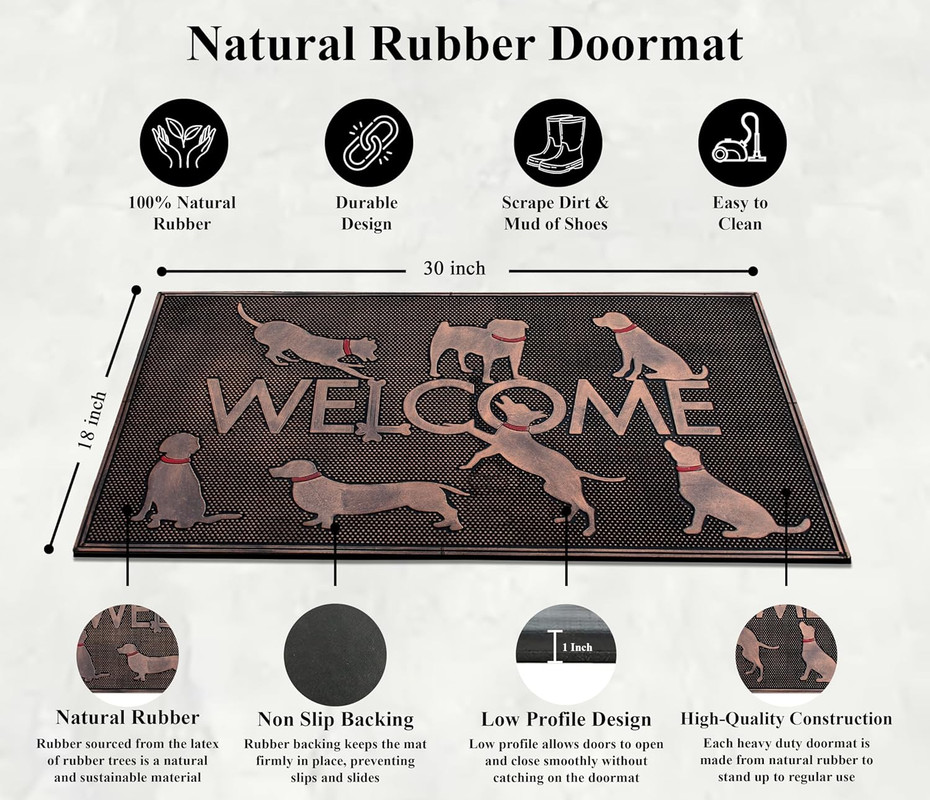 A1HC Rubber Pin Doormat Outdoor Entrance, Fun Designed Floor, Welcome Front Door Indoor Non-Slip Backing Mat for Outside, 18" X 30", Dogs Playing