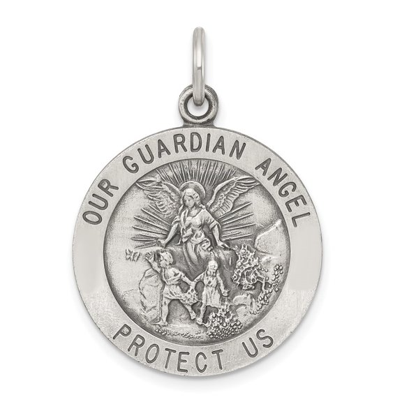 Diamond2Deal 925 Sterling Silver Antiqued Guardian Angel Medal Charm Pendant for Men (L- 1.19 inch, W- 0.87 inch)