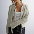 thumbnail image 2 of JGGSPWM Women's Bow Tie Front Y2K Knitted Sweater Puff Long Sleeve Babydoll Cardigan Vintage Crewneck Knitwear Top Beige L, 2 of 7