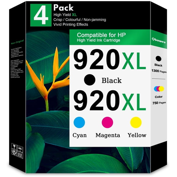 920XL Cartouches d'Encre Compatibles pour HP 920, Paquet Combiné de Cartouches d'Encre pour Officejet 6500 6500A 6000 7000 7500A E709 Imprimante (1 BK/1 C/1 M/1 Y, Lot de 4)