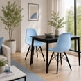 thumbnail image 3 of 2xhome Blue Mid Country Modern Molded Shell Designer Plastic Chair Side No Arms Wheels Armless Dark Wood Wooden Eiffel for Dining Room Bedroom Kitchen Accent Office DSW Comfortable Desk, 3 of 8