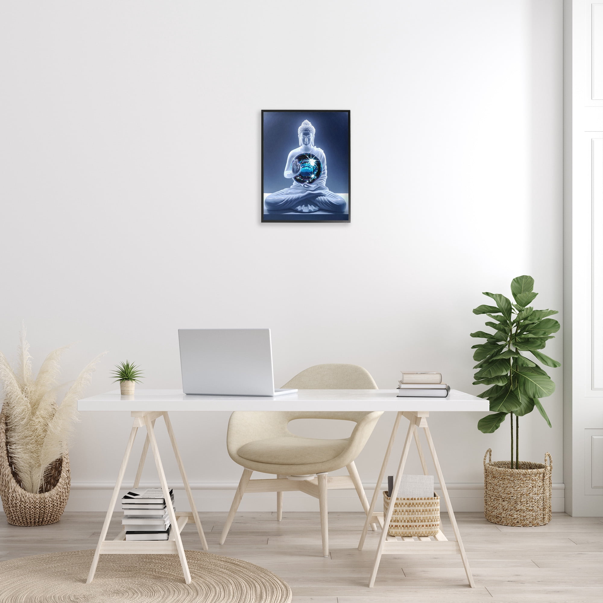Stupell Industries Buddha with Disco Ball Novelty Painting Black Framed Art Print Wall Art, 16 x 20