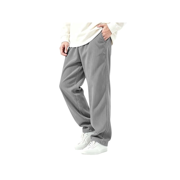 Workout Pants for Men Jerdar Men's Solid Color Corduroy Casual Pants, Elastic Waist Loose Straight Long Trousers with Side Pockets