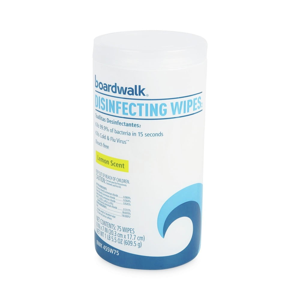 Boardwalk BWK455W753CT 7 in. x 8 in. Lemon Scent Disinfecting Wipes (4/Carton)