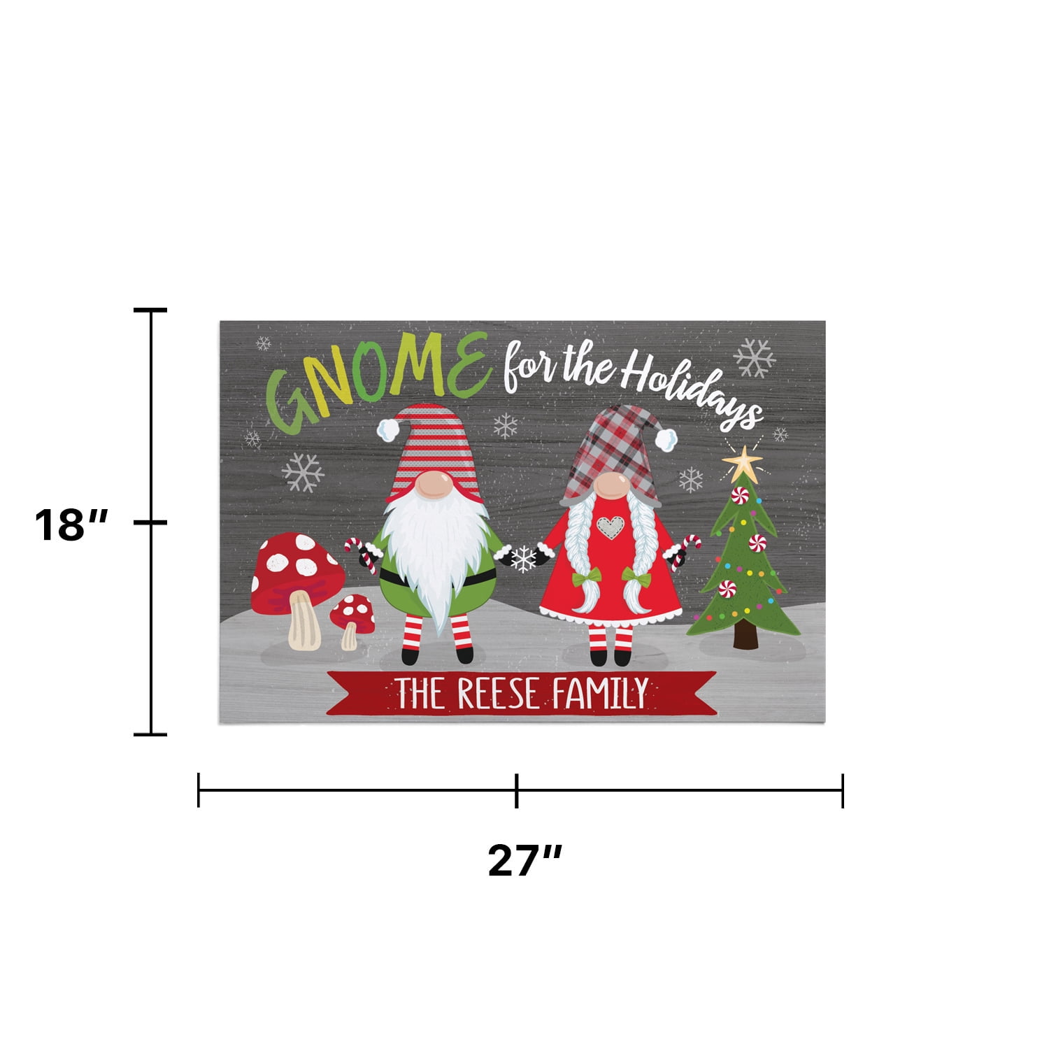 Personalized Planet 27x18 Gnome For The Holidays Christmas Doormat with Custom Family Name Printed on Colorful Rectangular 1/8” Thick Non Slip Mat for Kitchen Hallway Deck or Porch