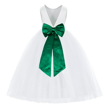 

White V-Back Satin Special Occasion Dresses for Toddler Girls 219T
