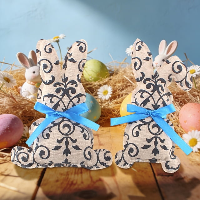 Decorations Blue and White Porcelain Fabric Rabbit Ornament, Easter Decoration for Holiday Party Table Centerpiece Rkxzt