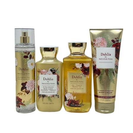 Bath and Body Works DAHLIA Deluxe Gift Set - Fine Fragrance Mist - Body Cream - Shower Gel - Body Lotion - Full Size