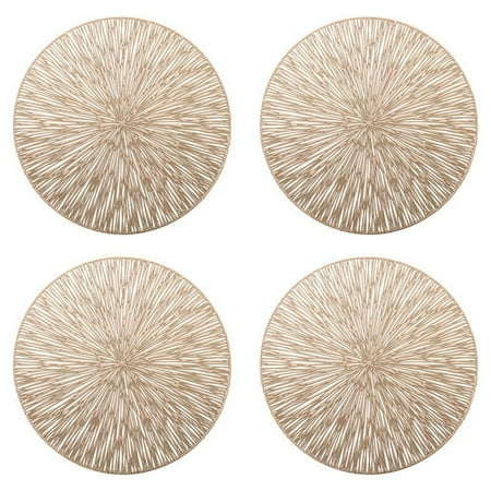 

4PCS Round Placemats Restaurant Hollow PVC Decoration Meal Mat Anti-Hot Dining Table Line Mat Steak Plate Pad Golden