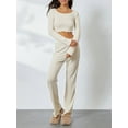 thumbnail image 3 of Biezeib Women’s Two Piece Outfits Set Long Sleeve Scoop Neck Crop Tops and Pants Set Loungewear, 3 of 6