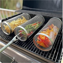 Rungungde BBQ Net Tube - Rolling Grilling Basket, Greatest Basket Ever, Stainless Steel Wire Mesh Cylinder Grill Portable Outdoor Camping Non-stick Barbecue Bag for Fish Vegetable (1pc/7.87in)