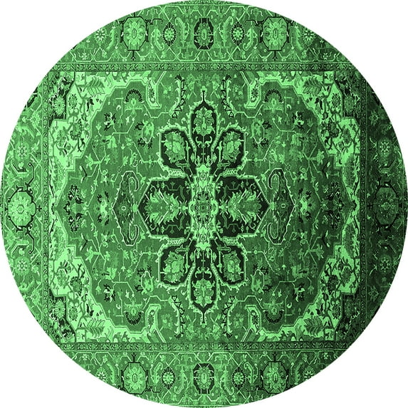 Ahgly Company Indoor Round Oriental Emerald Green Industrial Area Rugs, 3' Round
