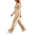 thumbnail image 6 of Ygbgbb Womens V Neck Cami Stripe Print High Waist Wide Leg Jumpsuit with Side Pockets for Beach Beige XL, 6 of 6