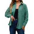 thumbnail image 1 of Chaqueta holgada Gibobby de algodón con botones de manga larga y solapa de pana para mujer Color verde L, 1 of 5